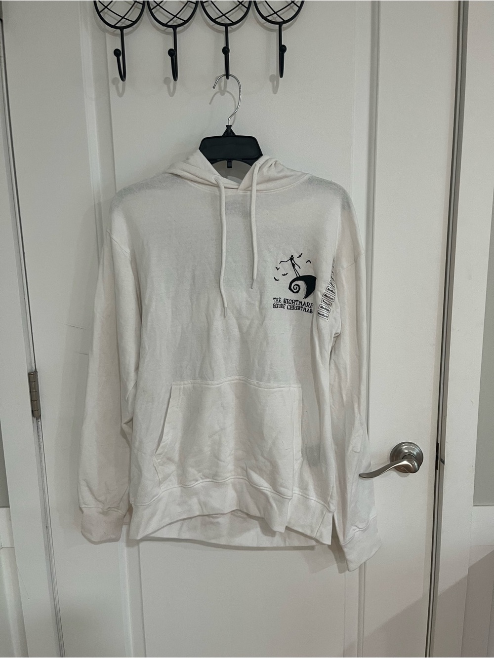 Disney White Pullover Hoodie with Small Black Graphic
